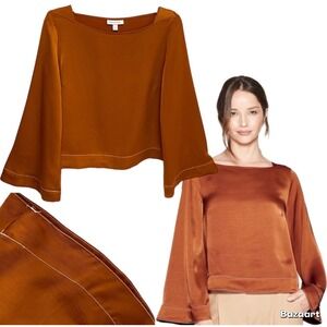 Anthropologie‎ Prologue satin bell sleeve blouse long sleeve top shirt Small S
